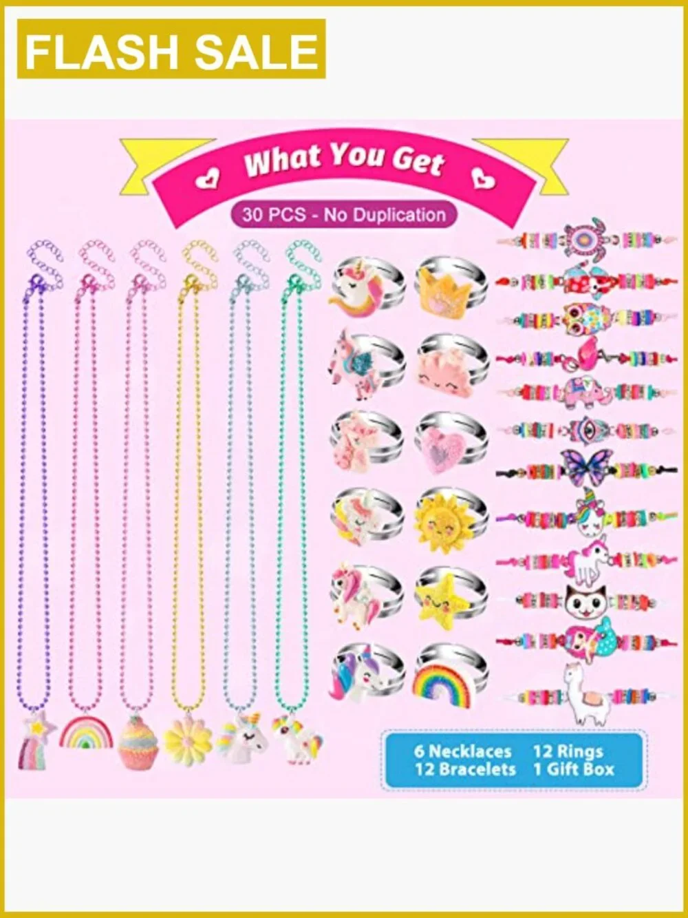 36pc Girls Jewelry Set - Necklaces Rings Bracelets Dress Up